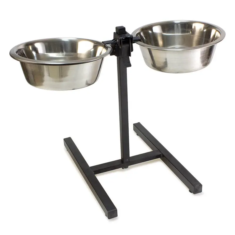 Soporte inoxidable alto con 2 comederos