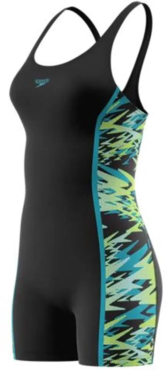 Speedo hyperboom spl muscleb legsuit dames - badpak met pijpjes dames en muscleback - chloorbestendig sportbadpak dames - kleurvast zwempak dames - zwart groen - 42