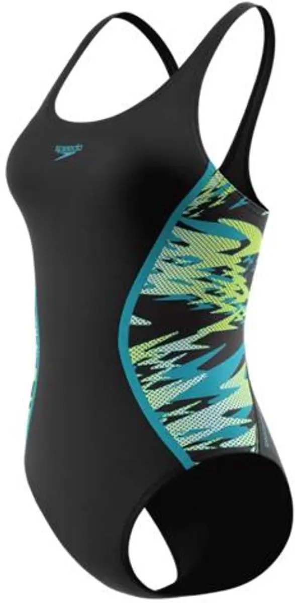 Speedo hyperboom splice muscleb 1p dames - chloorbestendig sportbadpak dames - kleurvast badpak dames - zwempak dames met muscleback - zwart groen - 44