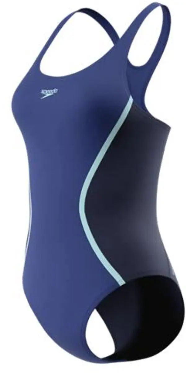 Speedo solid splice medalist 1p dames - chloorbestendig sportbadpak dames - kleurvast badpak dames met onderborstband - zwempak dames met medalist-rug - blauw blauw - 44