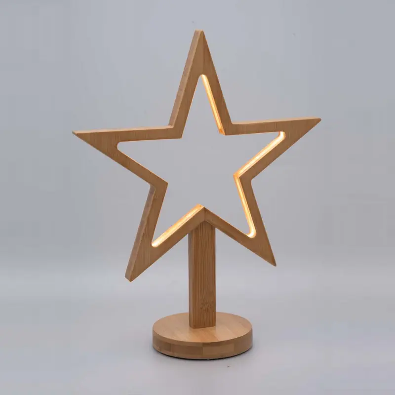 Stella di legno con base - Stella luminosa di Natale
