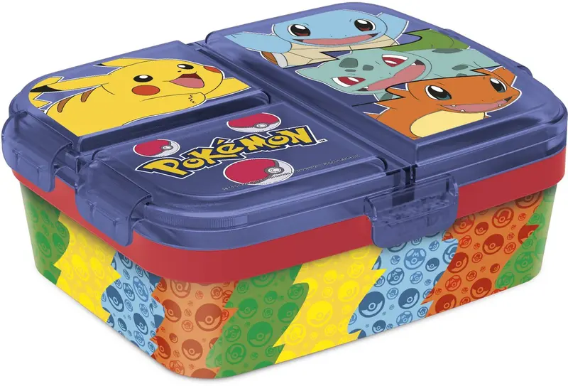 Stor pokémon kinderlunchbox team blue – broodtrommel met 4 vakken voor kinderen vanaf 4 jaar - vaatwasserbestendig bpa-vrij - blauw