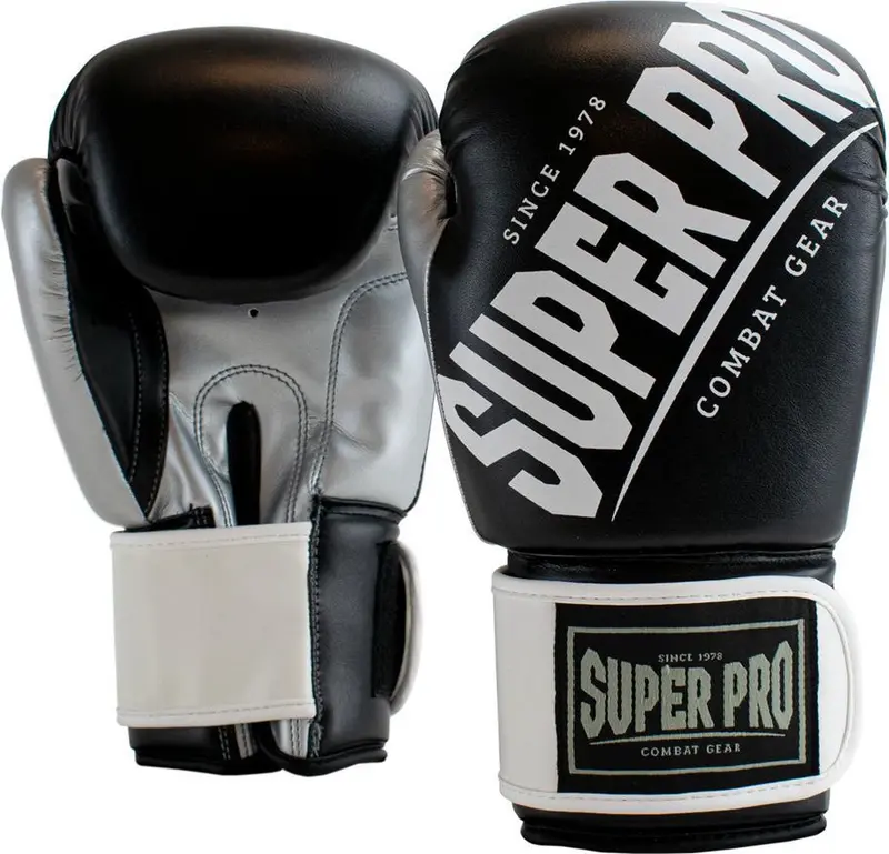 Super pro combat gear (kick)bokshandschoenen rebel zwart grijs wit 16oz