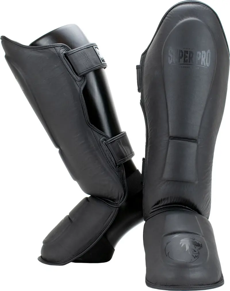 Super pro combat gear lederen scheenbeschermer guardian grijs large