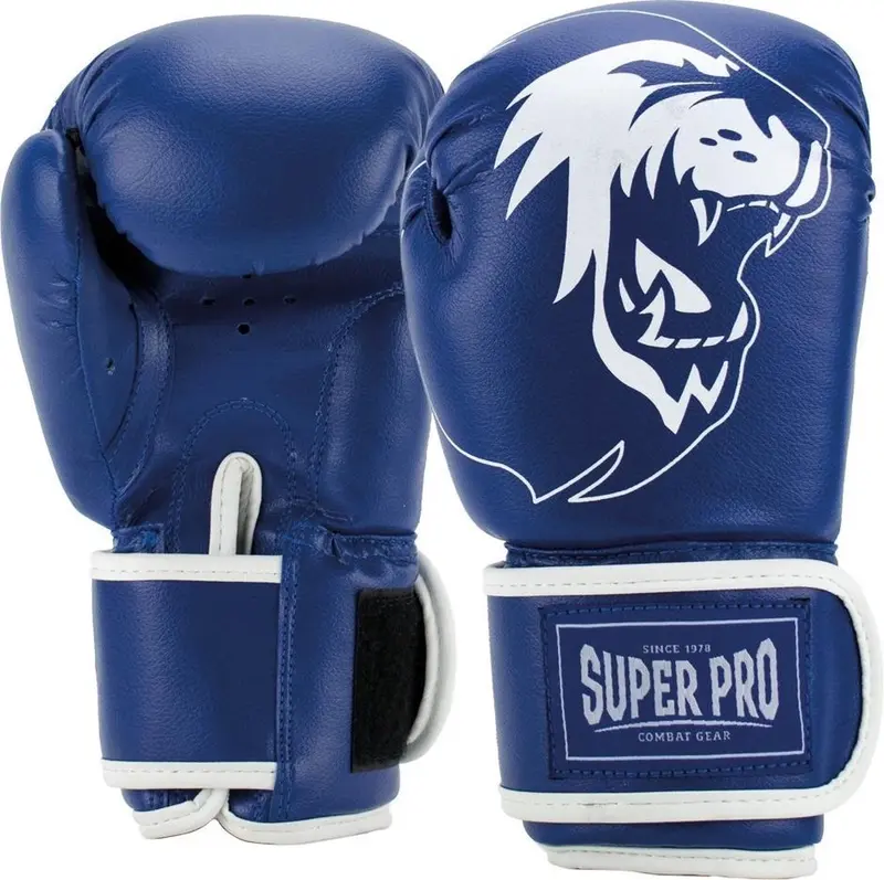 Super pro combat gear talent (kick)bokshandschoenen blauw wit 8oz