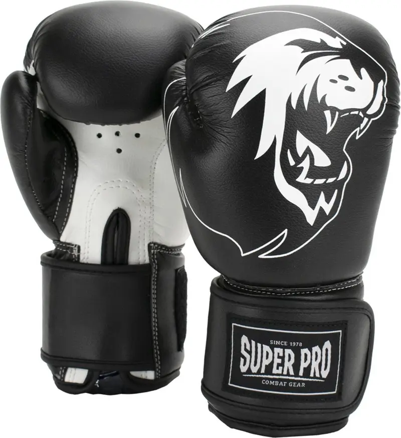 Super pro combat gear talent (kick)bokshandschoenen zwart wit 6oz