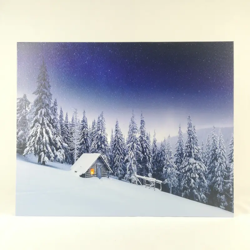Tela Luminosa 1 LED e 55 Fibre Ottiche 50x40 Paesaggio Innevato