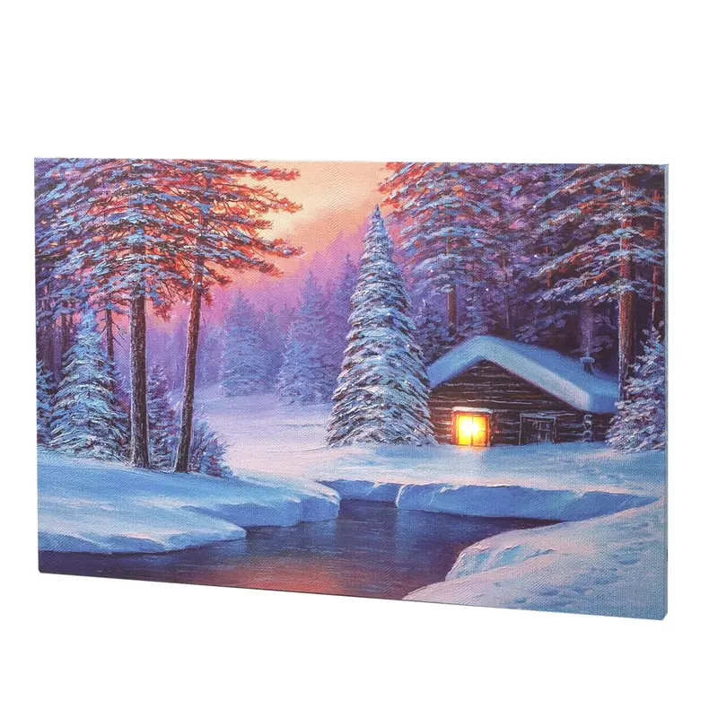 Tela Luminosa 2 LED 40 Fibre Ottiche 60x40 Baita nel Bosco