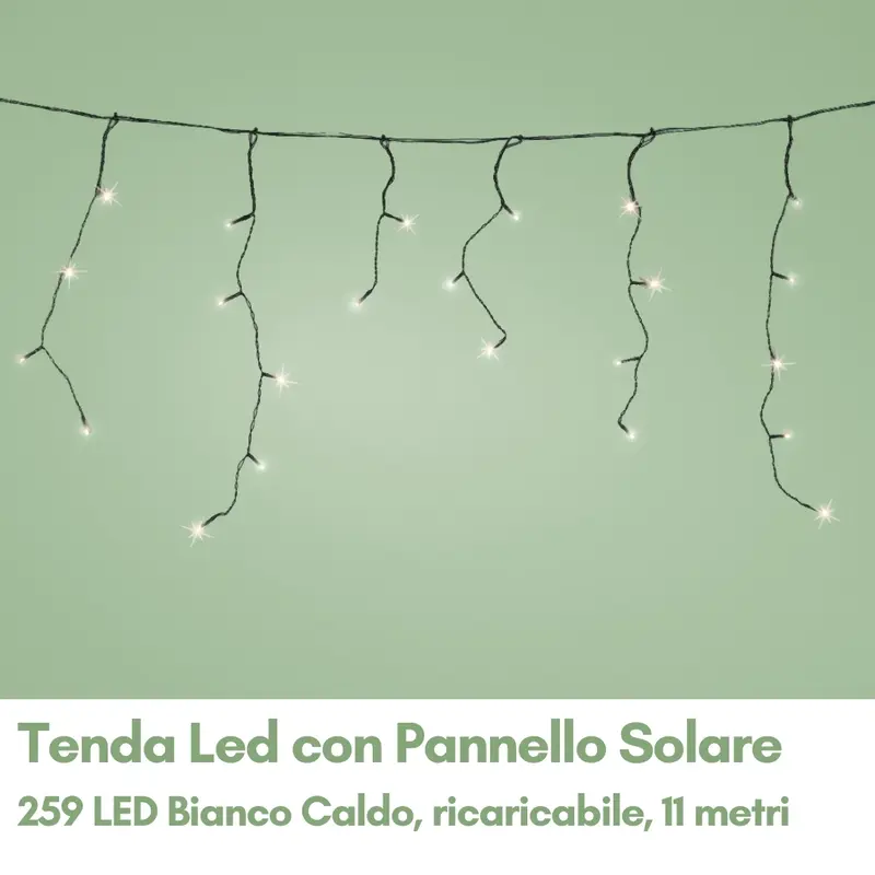 Tenda Led con Pannello Solare Luce Bianca Calda