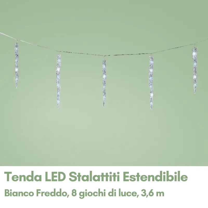 Tenda LED Estendibile con Stalattiti di Ghiaccio