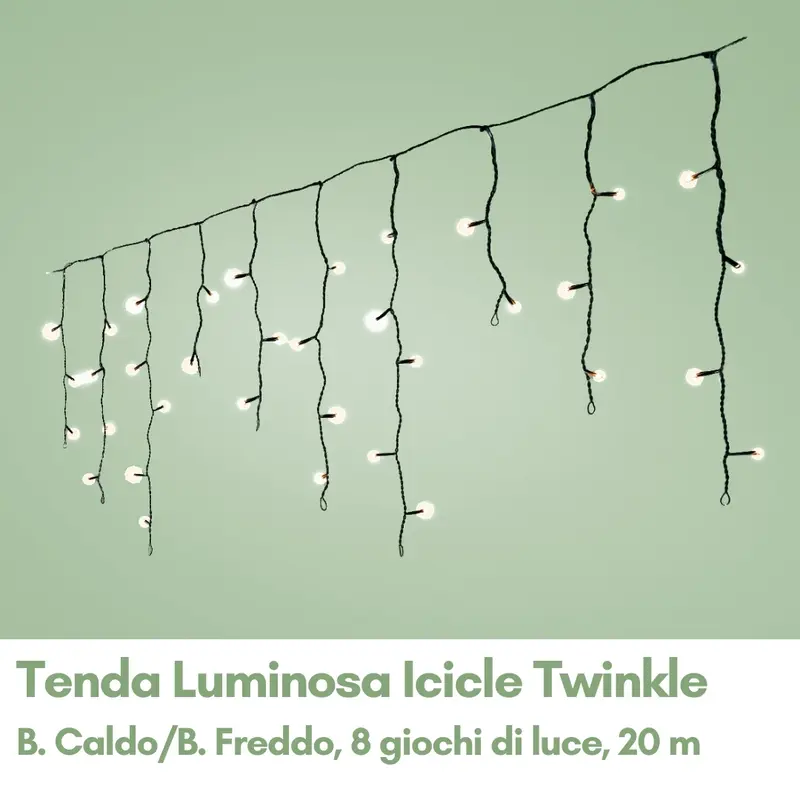 Tenda Luminosa Icicle Twinkle 20 m Luce Calda/Fredda