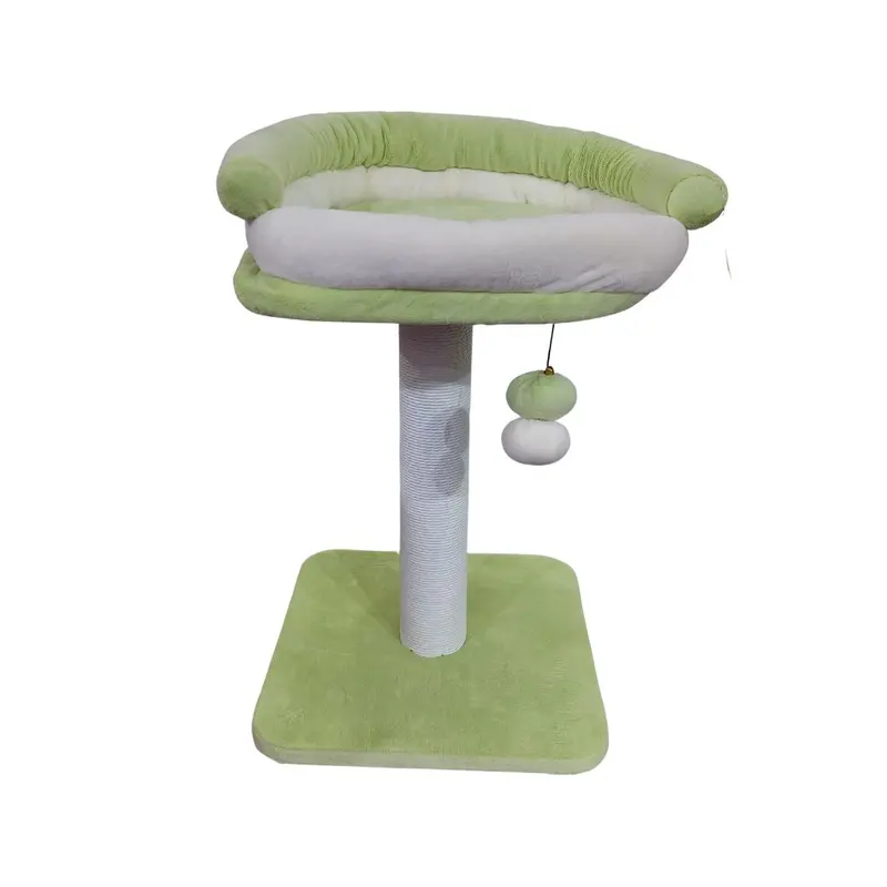 Tiragraffi latte menta 40×H62,5 cm con cuccia rialzata e giochi per gatti