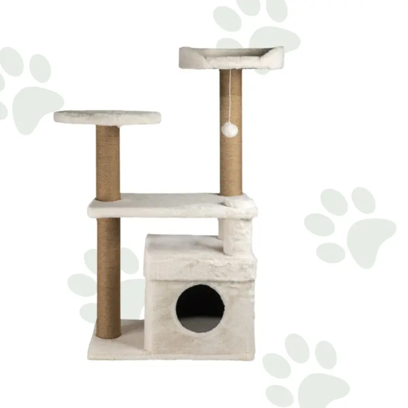 Tiragraffi verticale con cuccia e ripiani 111 cm