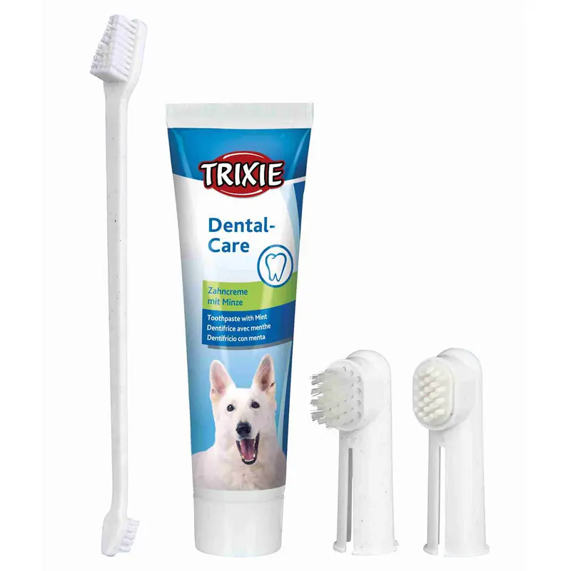 🦷 TRIXIE Set Higiene Dental | Pasta y cepillos de dedo para perros
