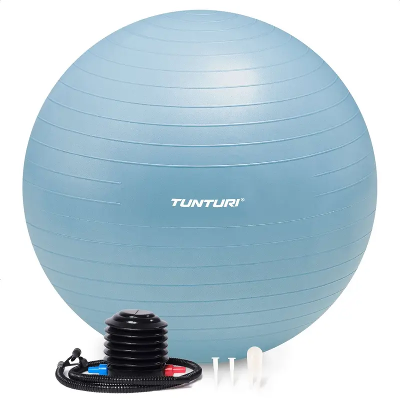 Tunturi anti burst fitness bal met pomp - yoga bal 55 cm - pilates bal - zwangerschapsbal – 220 kg gebruikersgewicht - incl trainingsapp – lichtblauw