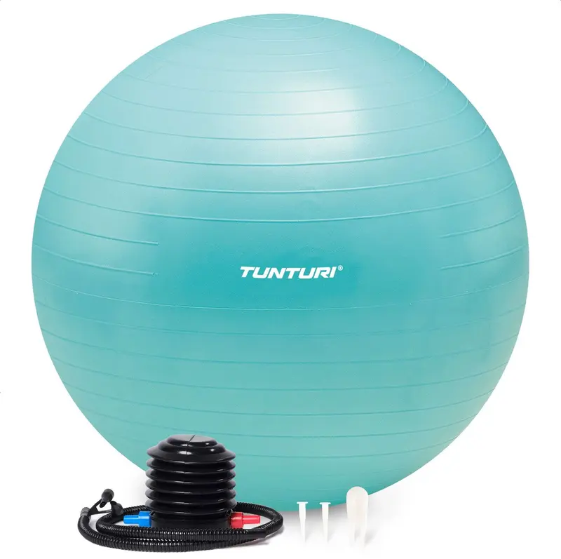 Tunturi anti burst fitness bal met pomp - yoga bal 55 cm - pilates bal - zwangerschapsbal – 220 kg gebruikersgewicht - incl trainingsapp – turquoise