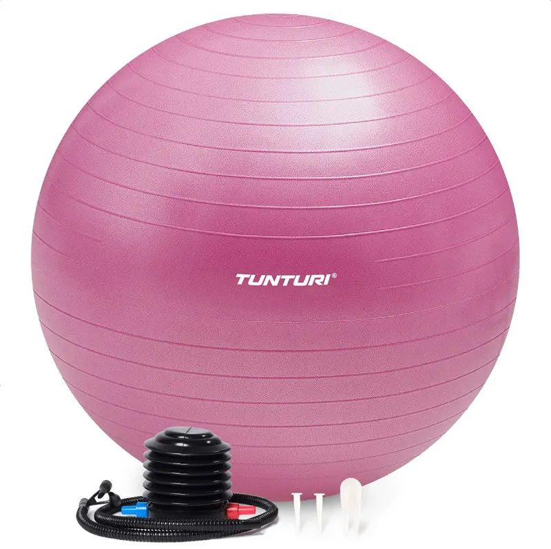 Tunturi anti burst fitness bal met pomp - yoga bal 90 cm - pilates bal - zwangerschapsbal – 220 kg gebruikersgewicht - incl trainingsapp – paars