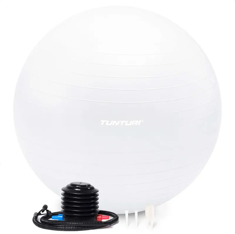 Tunturi anti burst fitness bal met pomp - yoga bal 90 cm - pilates bal - zwangerschapsbal – 220 kg gebruikersgewicht - incl trainingsapp – wit