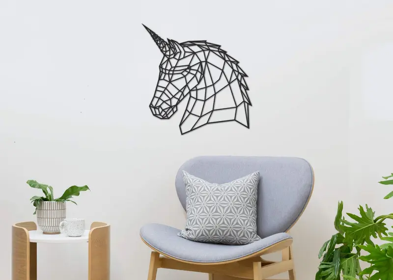Unicornio | Figura geométrica | Decoración pared | Hecha en madera