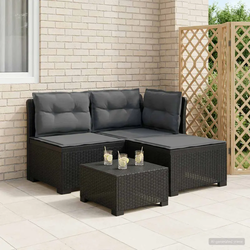 Vidaxl 3-zits tuinbank met kussens in rattanlook 3-zits pp antraciet