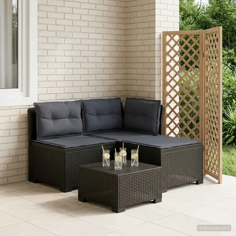 Vidaxl 3-zits tuinbank met kussens in rattanlook 3-zits pp antraciet