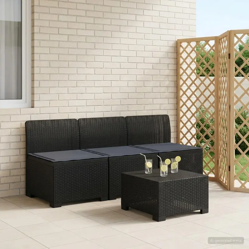 Vidaxl 3-zits tuinbank met kussens in rattanlook 3-zits pp antraciet