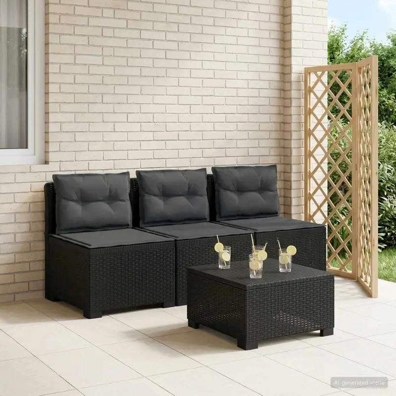 Vidaxl 3-zits tuinbank met kussens in rattanlook 3-zits pp antraciet