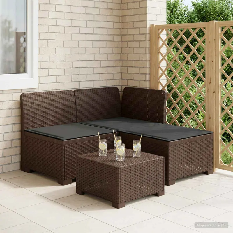 Vidaxl 3-zits tuinbank met kussens in rattanlook 3-zits pp bruin