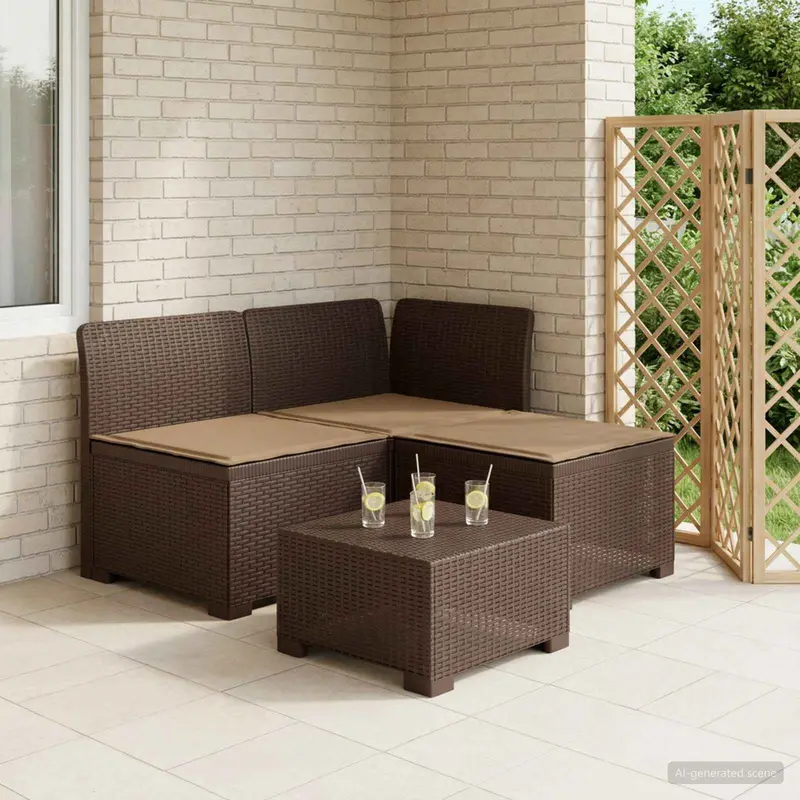 Vidaxl 3-zits tuinbank met kussens in rattanlook 3-zits pp bruin