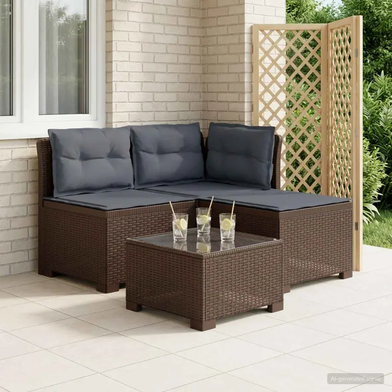Vidaxl 3-zits tuinbank met kussens in rattanlook 3-zits pp bruin