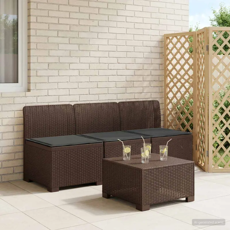 Vidaxl 3-zits tuinbank met kussens in rattanlook 3-zits pp bruin