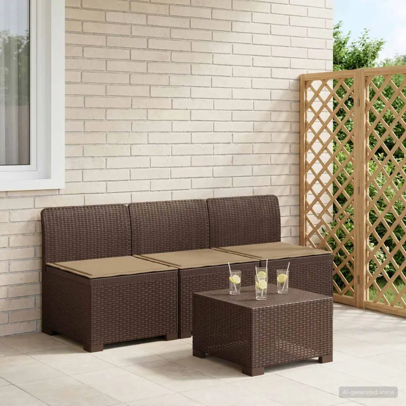Vidaxl 3-zits tuinbank met kussens in rattanlook 3-zits pp bruin