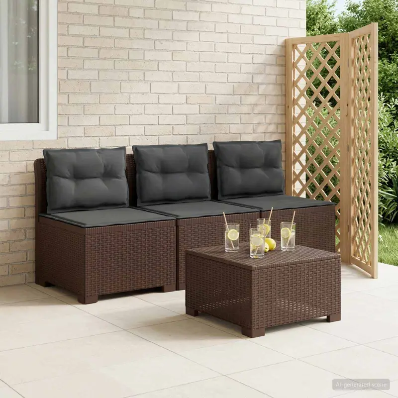 Vidaxl 3-zits tuinbank met kussens in rattanlook 3-zits pp bruin