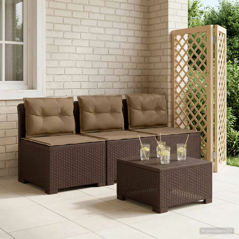 Vidaxl 3-zits tuinbank met kussens in rattanlook 3-zits pp bruin