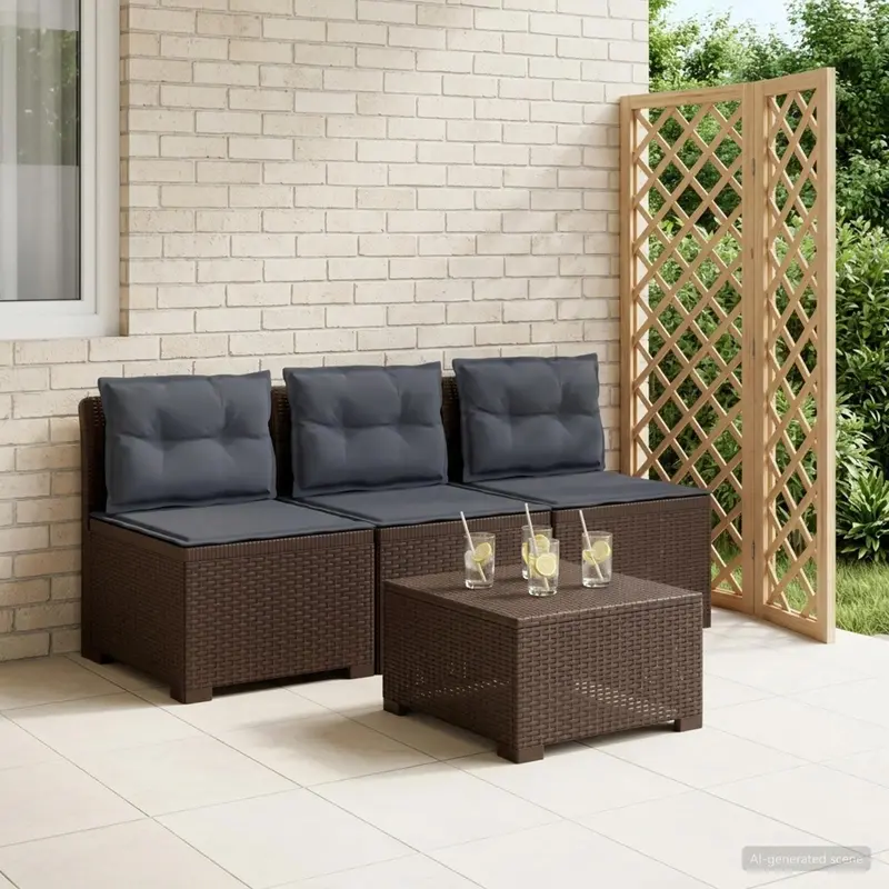 Vidaxl 3-zits tuinbank met kussens in rattanlook 3-zits pp bruin