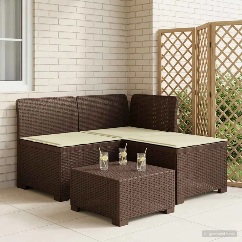 Vidaxl 3-zits tuinbank met kussens in rattanlook 3-zits pp bruin