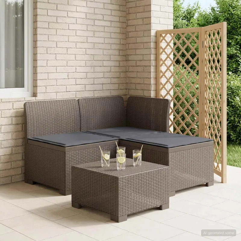 Vidaxl 3-zits tuinbank met kussens in rattanlook 3-zits pp lichtgrijs