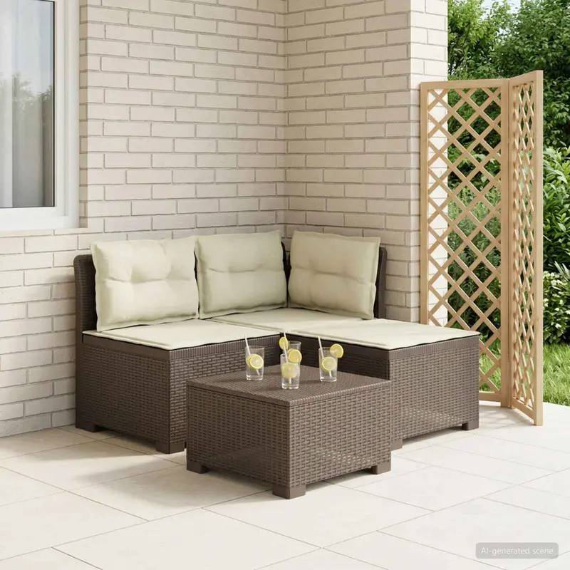 Vidaxl 3-zits tuinbank met kussens in rattanlook 3-zits pp lichtgrijs