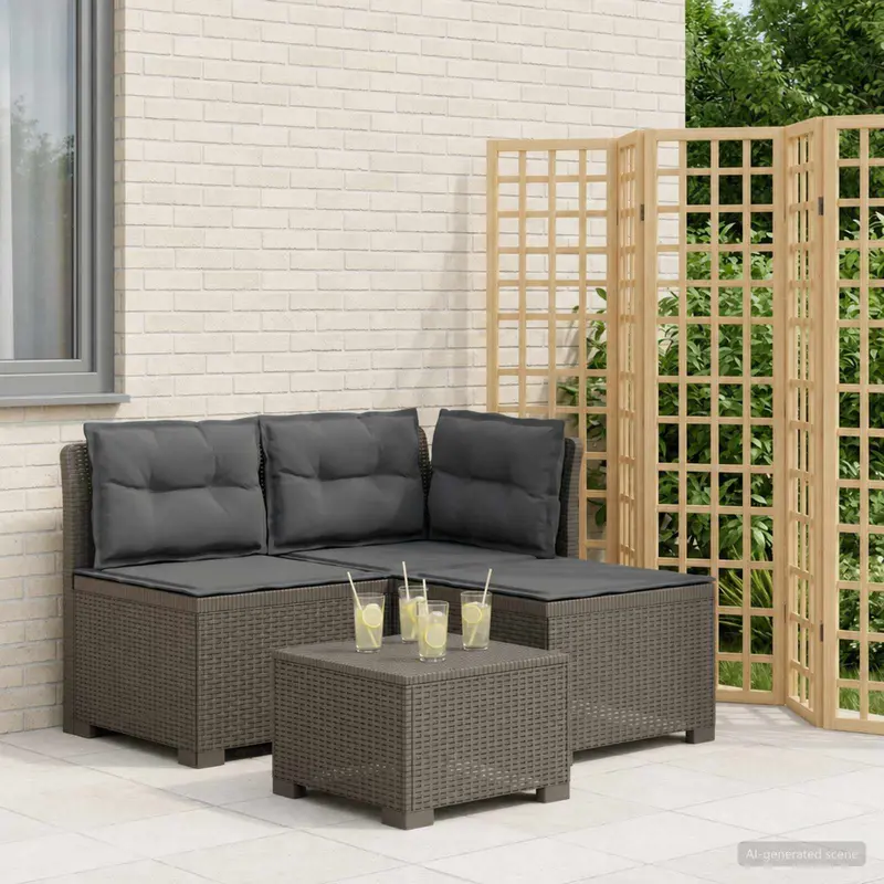 Vidaxl 3-zits tuinbank met kussens in rattanlook 3-zits pp lichtgrijs