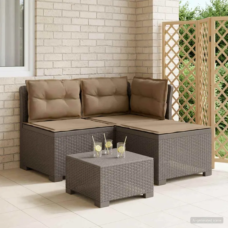 Vidaxl 3-zits tuinbank met kussens in rattanlook 3-zits pp lichtgrijs