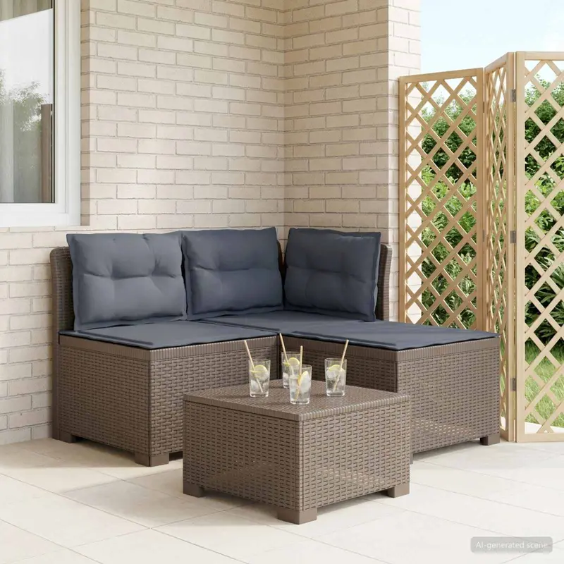 Vidaxl 3-zits tuinbank met kussens in rattanlook 3-zits pp lichtgrijs