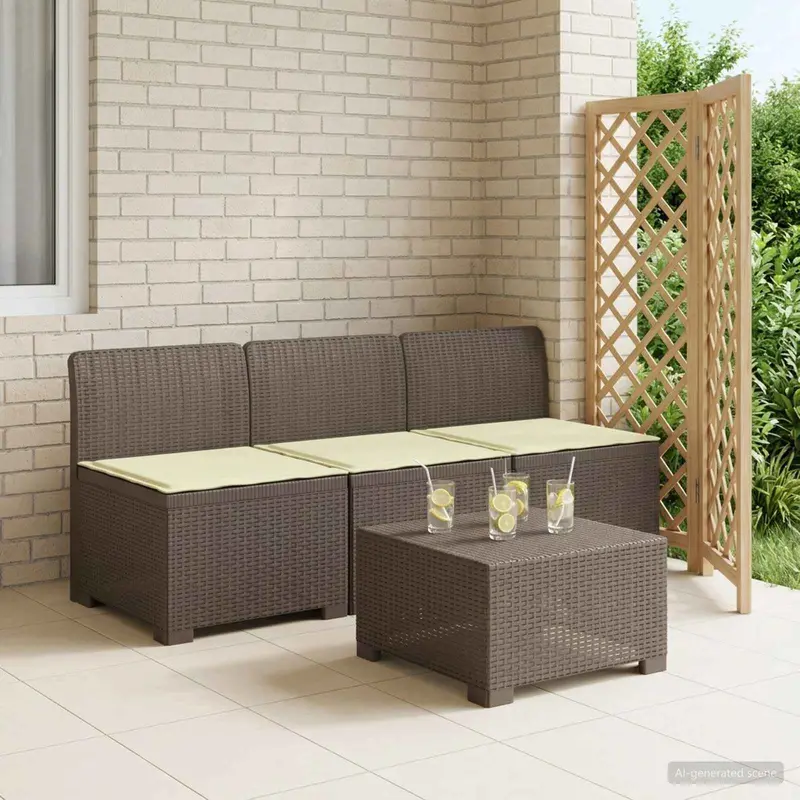 Vidaxl 3-zits tuinbank met kussens in rattanlook 3-zits pp lichtgrijs