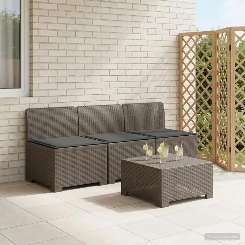 Vidaxl 3-zits tuinbank met kussens in rattanlook 3-zits pp lichtgrijs