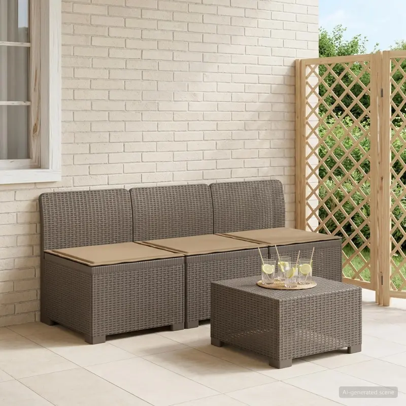 Vidaxl 3-zits tuinbank met kussens in rattanlook 3-zits pp lichtgrijs