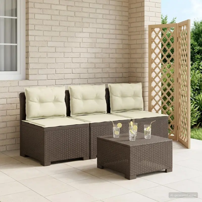 Vidaxl 3-zits tuinbank met kussens in rattanlook 3-zits pp lichtgrijs
