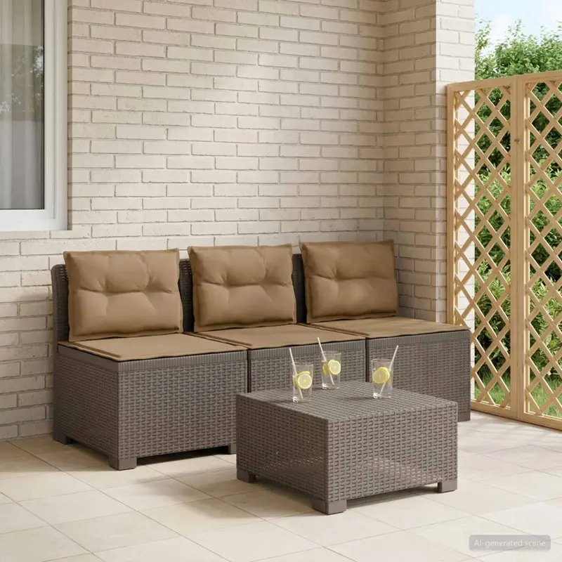 Vidaxl 3-zits tuinbank met kussens in rattanlook 3-zits pp lichtgrijs