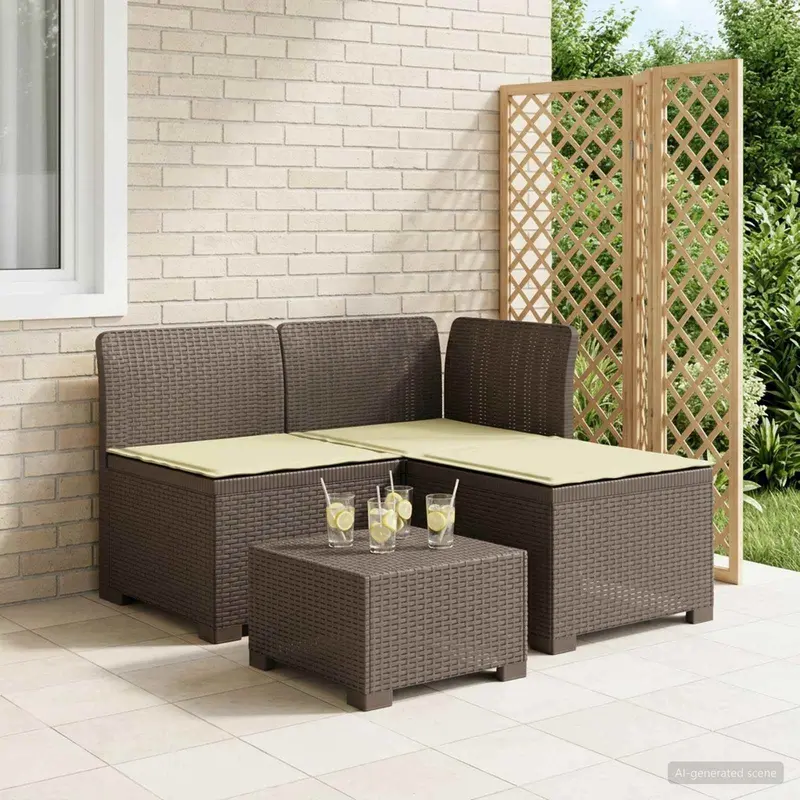 Vidaxl 3-zits tuinbank met kussens in rattanlook 3-zits pp lichtgrijs