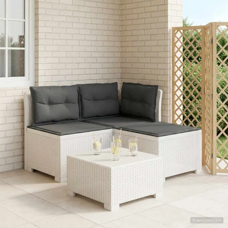Vidaxl 3-zits tuinbank met kussens in rattanlook 3-zits pp wit