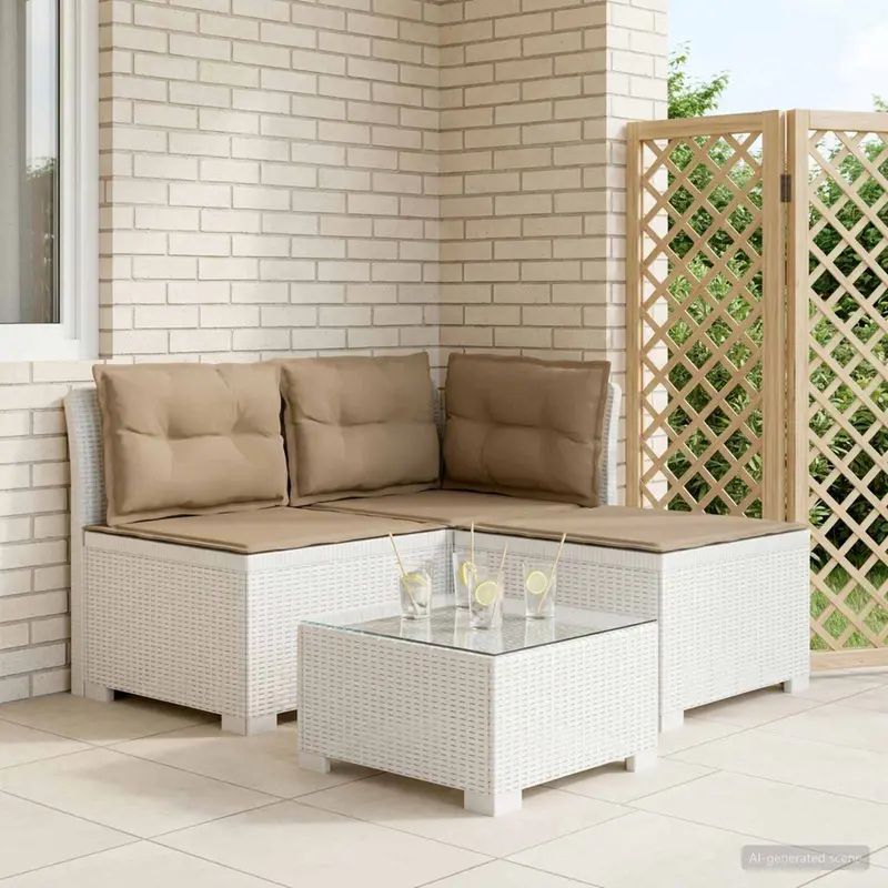 Vidaxl 3-zits tuinbank met kussens in rattanlook 3-zits pp wit