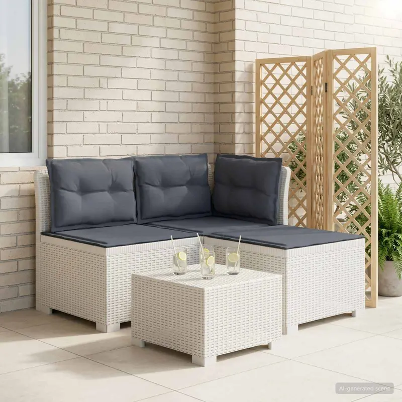 Vidaxl 3-zits tuinbank met kussens in rattanlook 3-zits pp wit